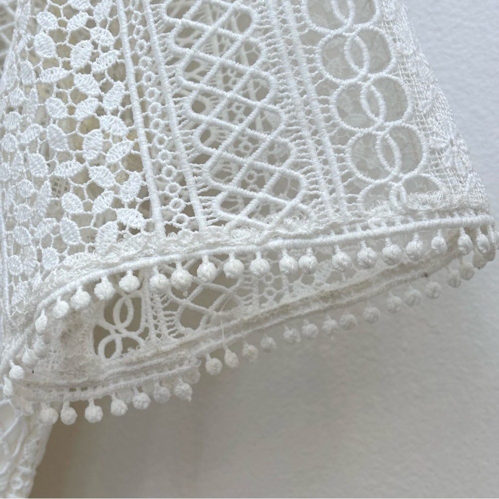 Bardot Crochet Lace Ava Tiered Mini Dress Bridal Bachelorette Ivory Small US 6 - Picture 8 of 14